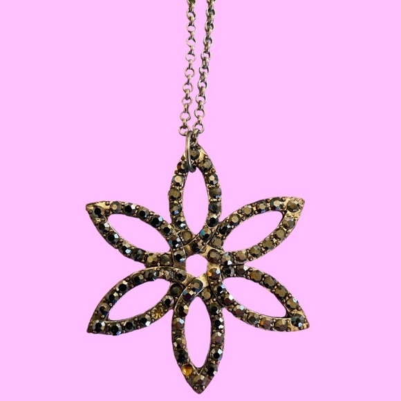 Jewelry - Silver Flower Necklace with Crystal Accents
